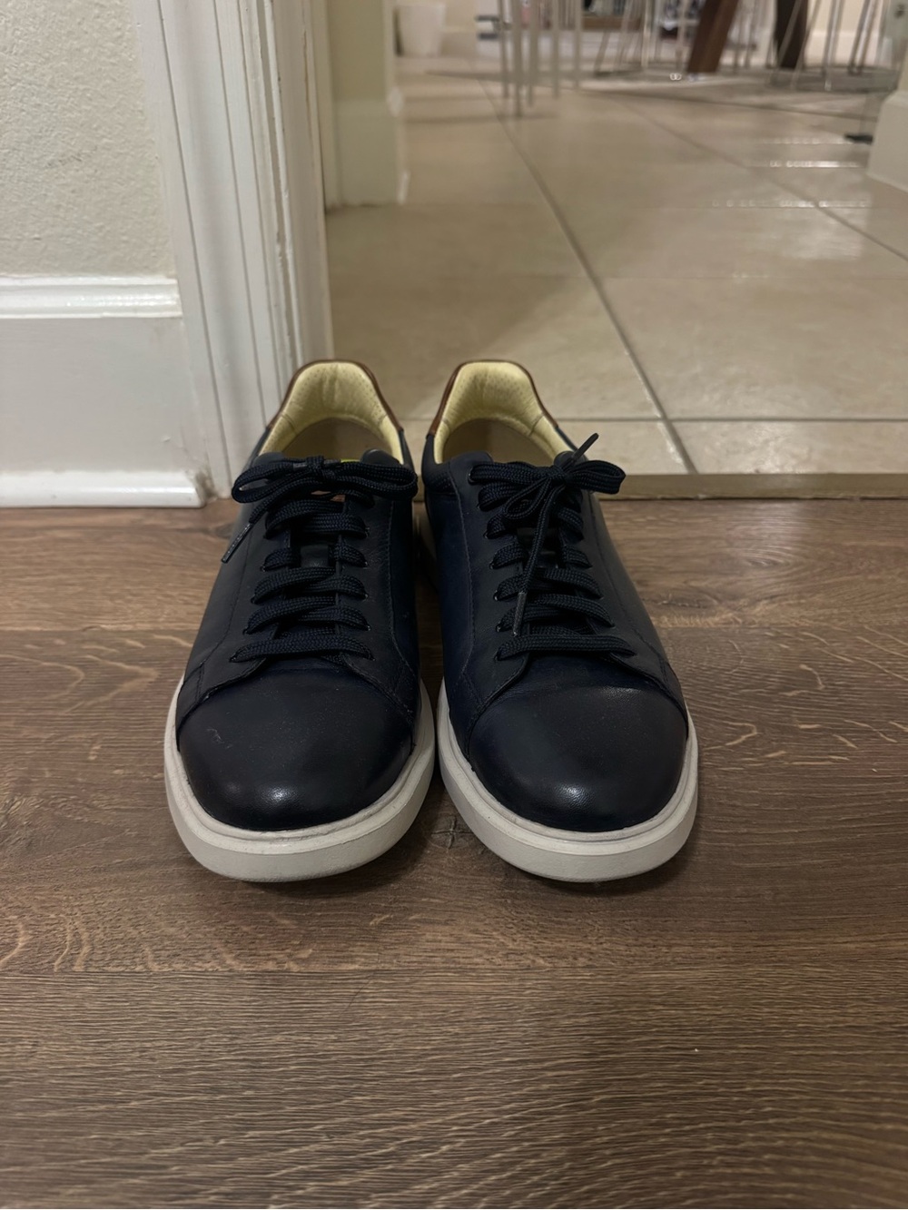 Florsheim Navy Leather Lace-Up Sneakers with White Sole